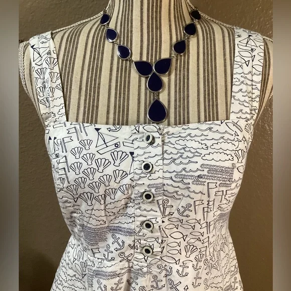 VINTAGE Navy and White Fit & Flare Dress - Picture 6 of 15